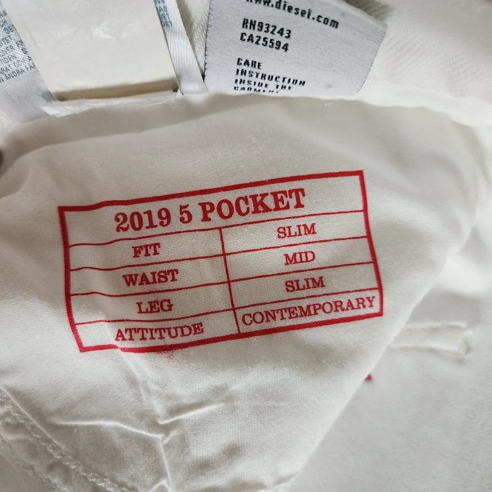 DIESEL 2019 D-Strukt 09F26 Men Jeans W38/L30 White Slim‎ Fit Zip Fly Denim